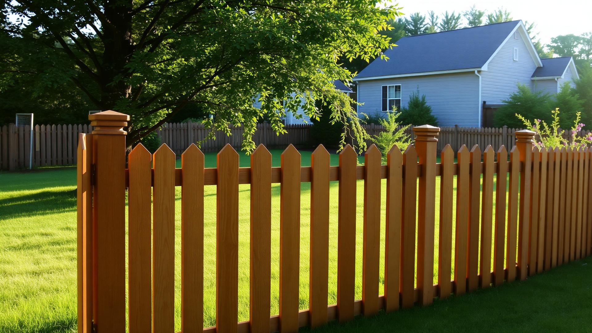 A finished fence in a backyard
