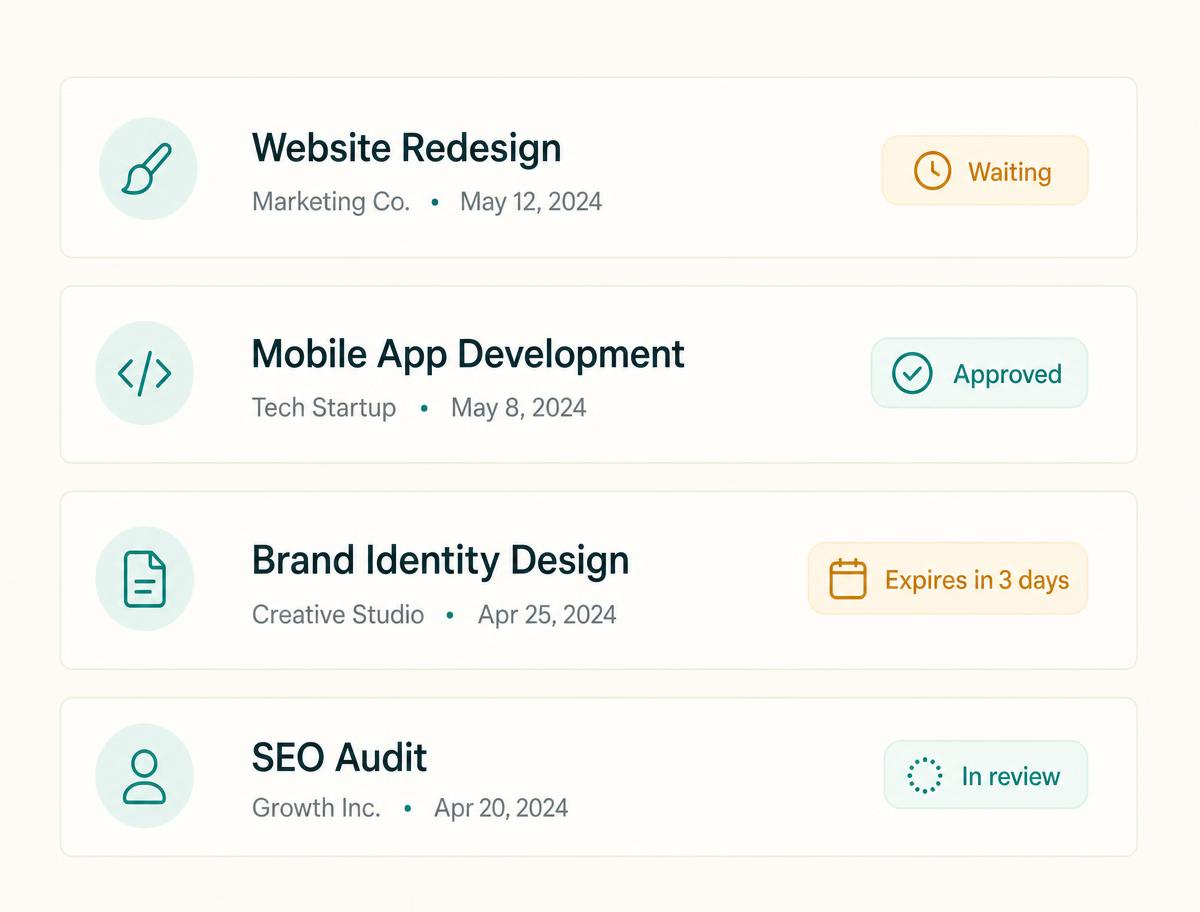 A list of jobs with status labels beside each one